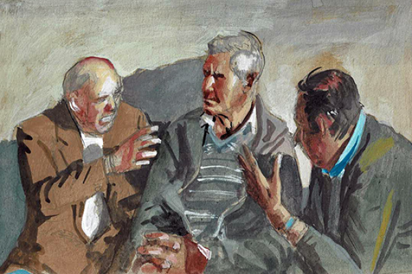 Trois vieux discutent sur un banc